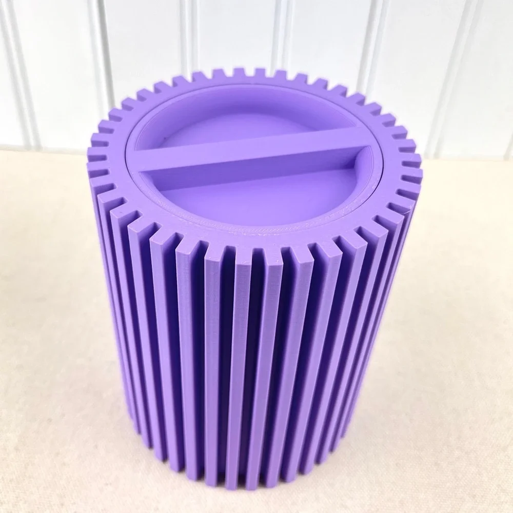 Striped Lidded Storage Container, Organizer for Desk, Vanity or Home